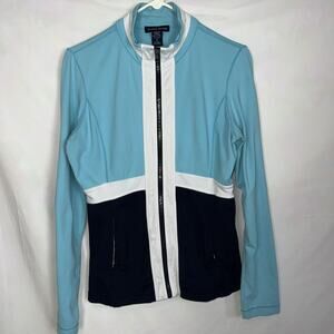 BOSTON PROPER SPORT Womens MEDIUM Color Block Full Zip Jacket Athletic Running